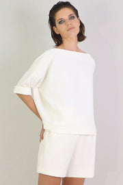Tissue Swing Top With Pockets 3/4sl Ivory