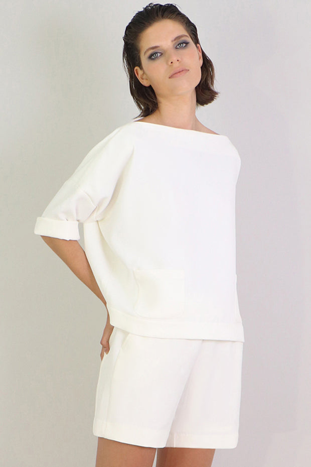 Tissue Swing Top With Pockets 3/4sl Ivory