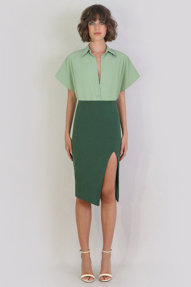 Tissue Asymmetric Split Skirt Khaki