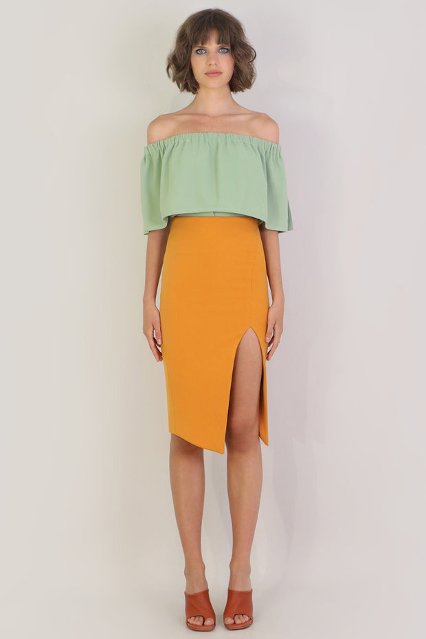 Tissue Asymmetric Split Skirt Earth