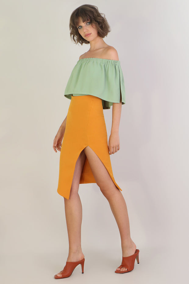 Tissue Asymmetric Split Skirt Earth