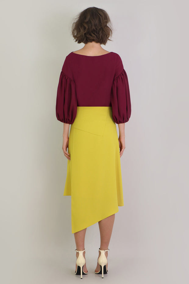 Fluid Puff 3/4sl Blouse Raspberry