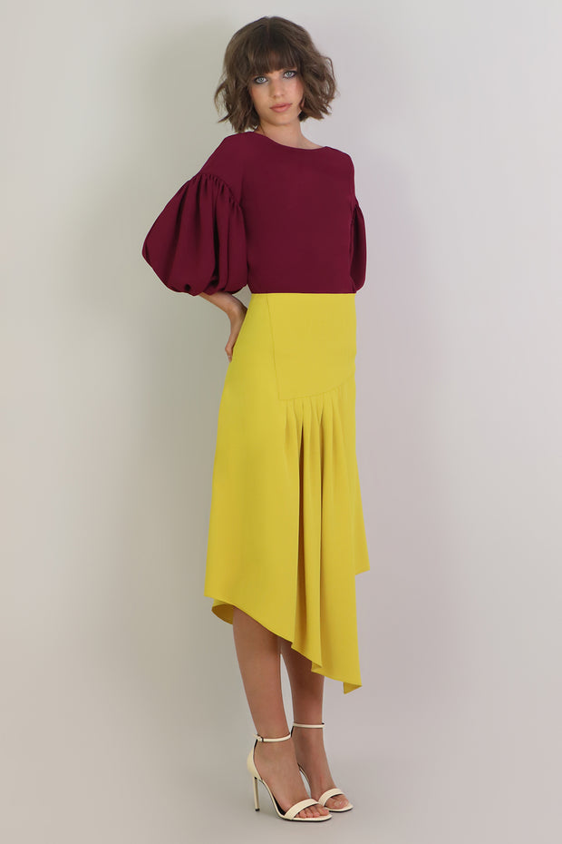 Fluid Puff 3/4sl Blouse Raspberry