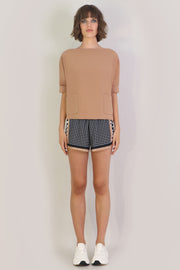 Tissue Swing Top With Pockets 3/4sl Nutmeg