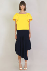 Fluid Asymmetric Pleated Skirt Navy