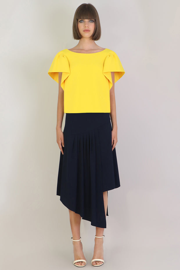 Fluid Asymmetric Pleated Skirt Navy