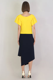 Fluid Asymmetric Pleated Skirt Navy