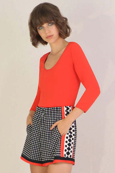 Tissue Bodice Top 3/4sl Red