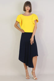 Fluid Asymmetric Pleated Skirt Navy