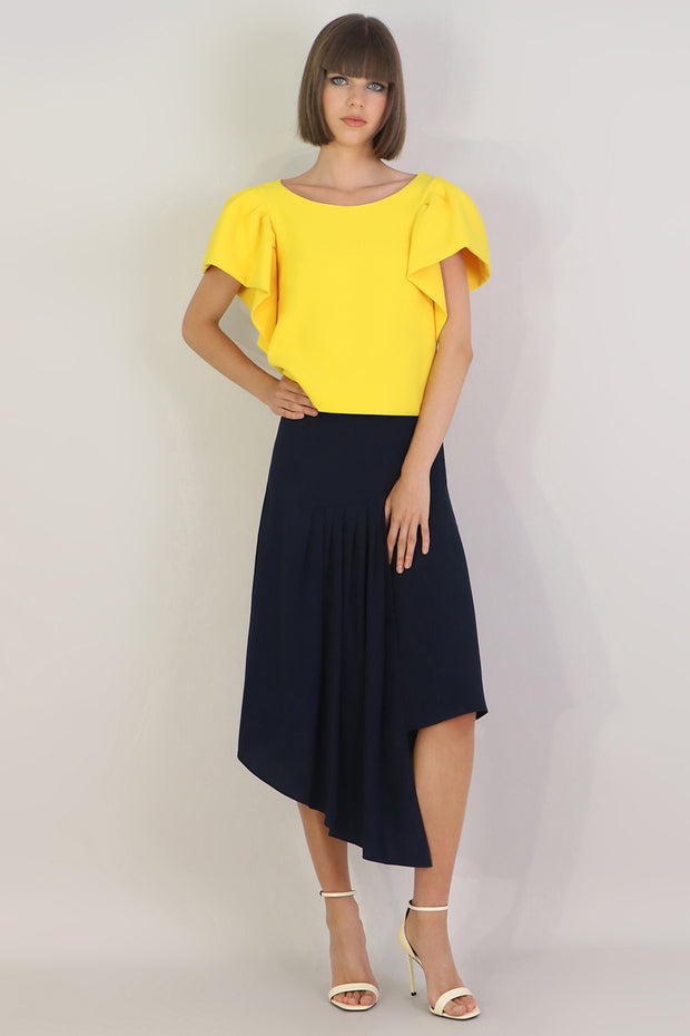 Fluid Asymmetric Pleated Skirt Navy