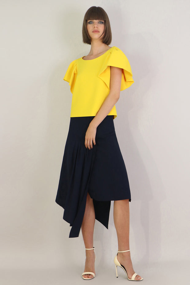 Fluid Asymmetric Pleated Skirt Navy
