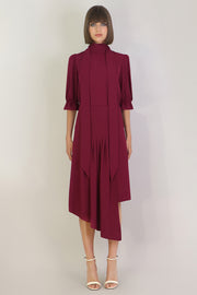 Fluid Asymmetric Pleated Skirt Raspberry