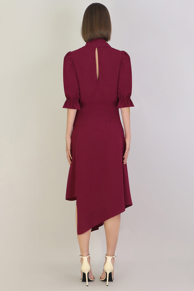 Fluid Asymmetric Pleated Skirt Raspberry