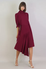 Fluid Asymmetric Pleated Skirt Raspberry