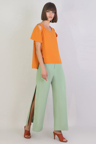 Fluid Split Sleeve Blouse Orange