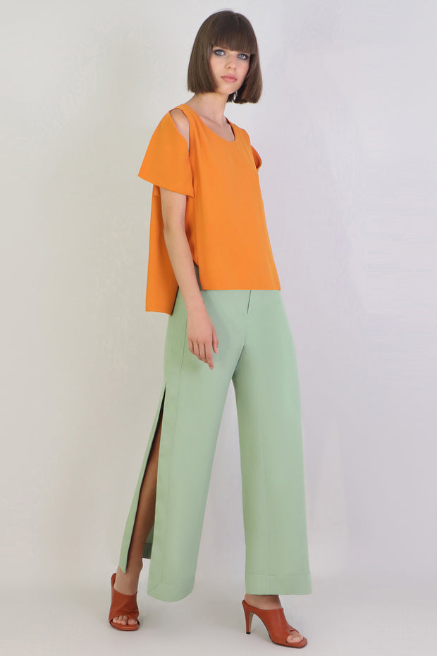 Fluid Split Sleeve Blouse Orange