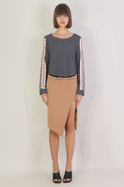 Tissue Asymmetric Split Skirt Nutmeg