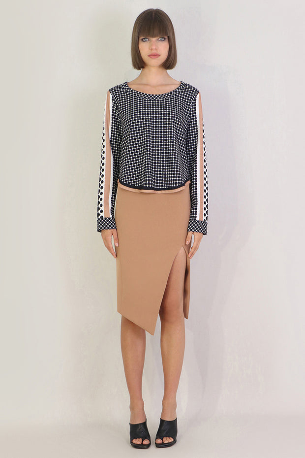 Tissue Asymmetric Split Skirt Nutmeg