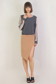 Tissue Asymmetric Split Skirt Nutmeg
