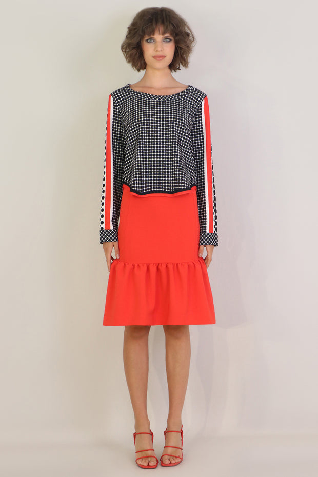 Tissue Midi Peplum Skirt Red