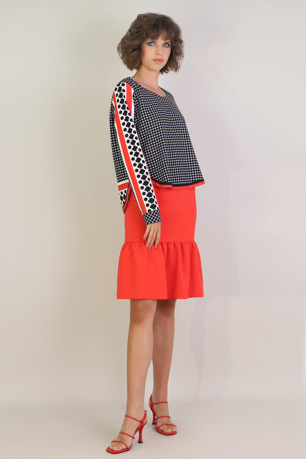 Tissue Midi Peplum Skirt Red