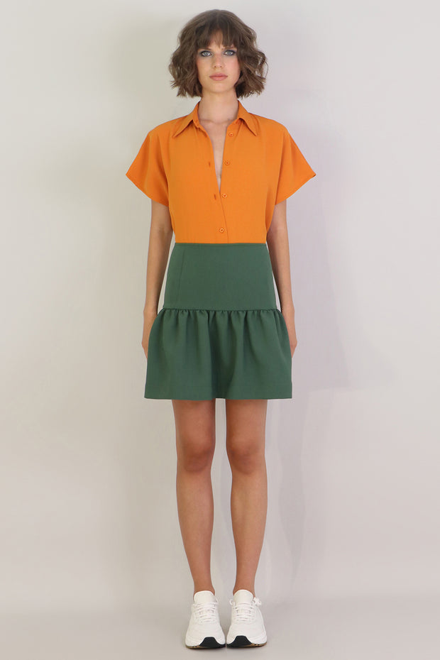 Tissue Mini Peplum Skirt Khaki