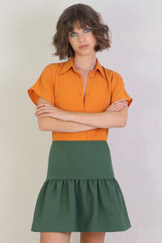Tissue Mini Peplum Skirt Khaki