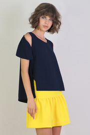 Fluid Split Sleeve Blouse Navy