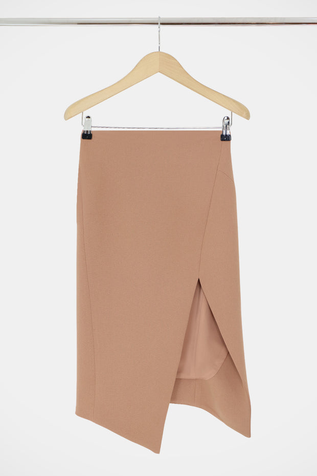 Tissue Asymmetric Split Skirt Nutmeg