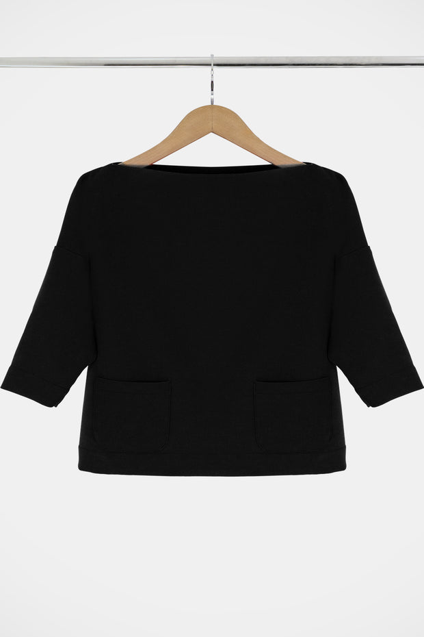 Tissue Swing Top With Pockets 3/4sl Black