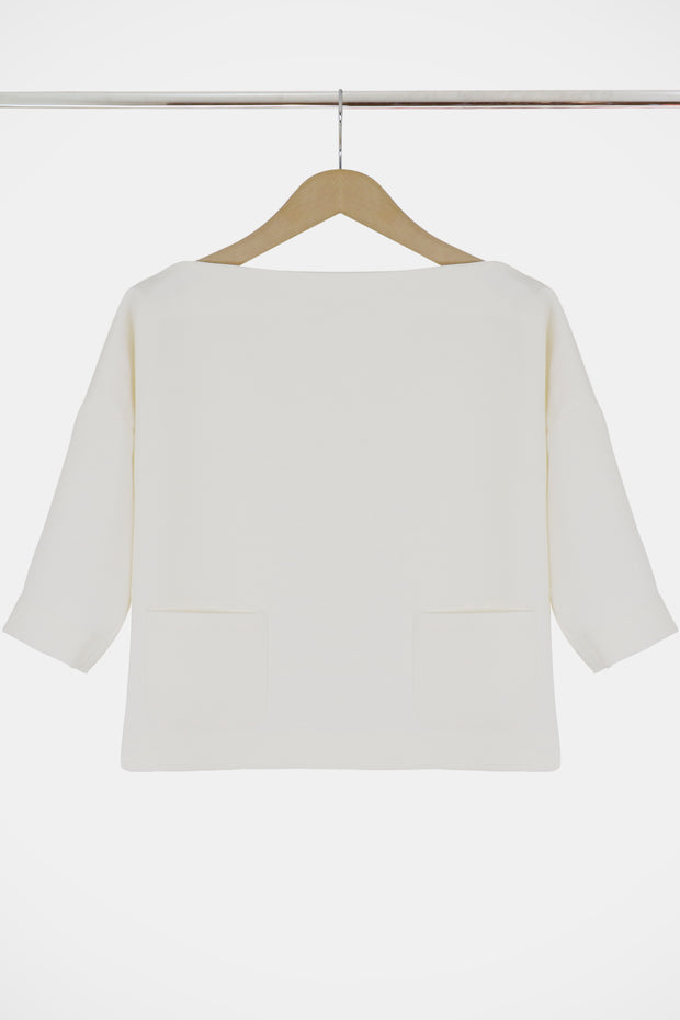Tissue Swing Top With Pockets 3/4sl Ivory