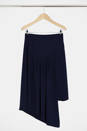 Fluid Asymmetric Pleated Skirt Navy