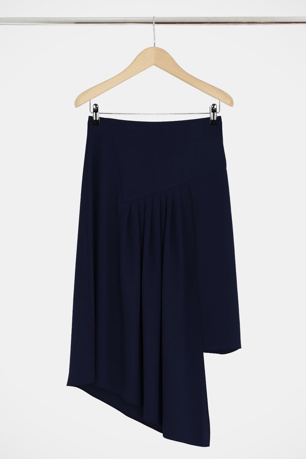 Fluid Asymmetric Pleated Skirt Navy