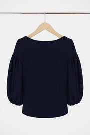 Fluid Puff 3/4sl Blouse Navy