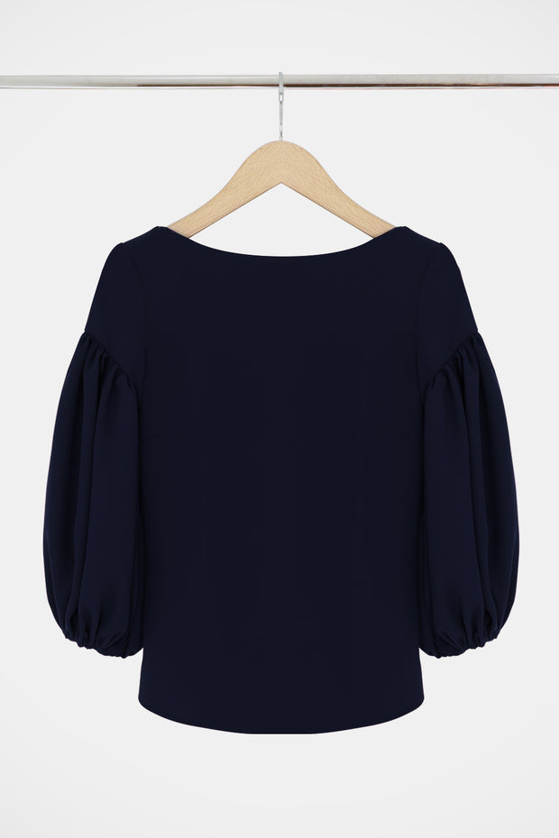 Fluid Puff 3/4sl Blouse Navy