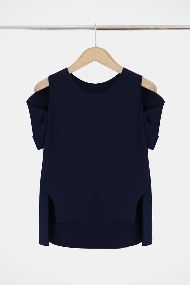 Fluid Split Sleeve Blouse Navy