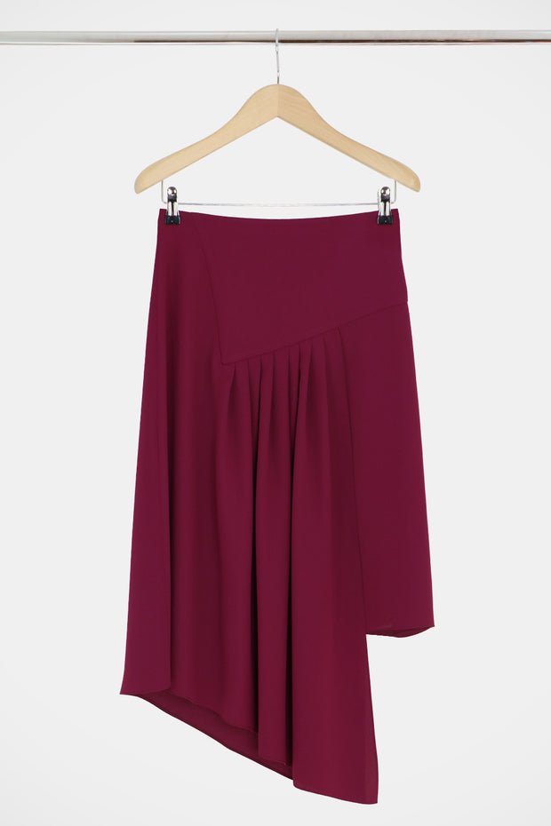 Fluid Asymmetric Pleated Skirt Raspberry